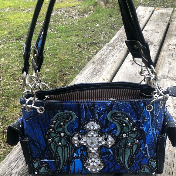 Western Style Blue and Black Shoulder Bag - Picture 2 of 11